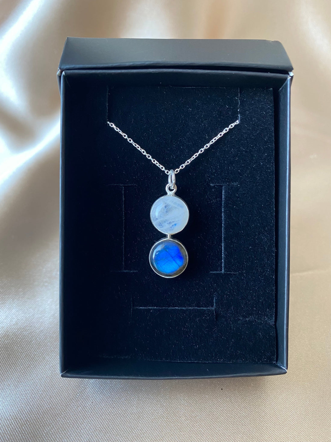 Ay Taşı &amp; Labradorit Twin Flame Gümüş Kolye