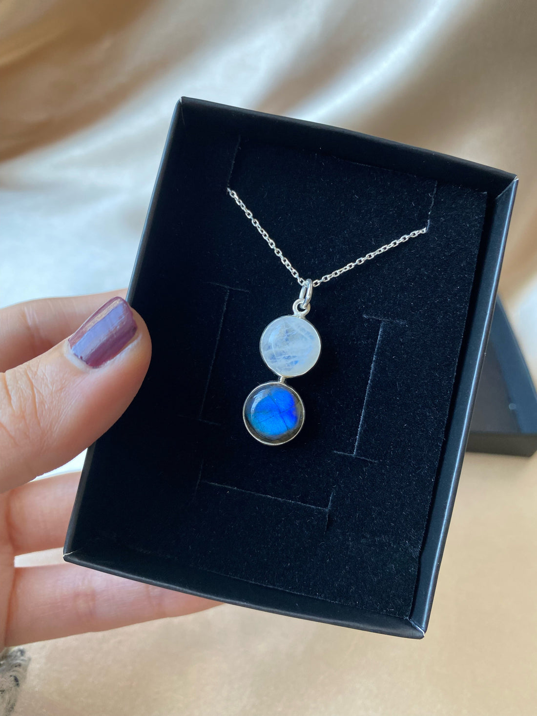 Ay Taşı &amp; Labradorit Twin Flame Gümüş Kolye