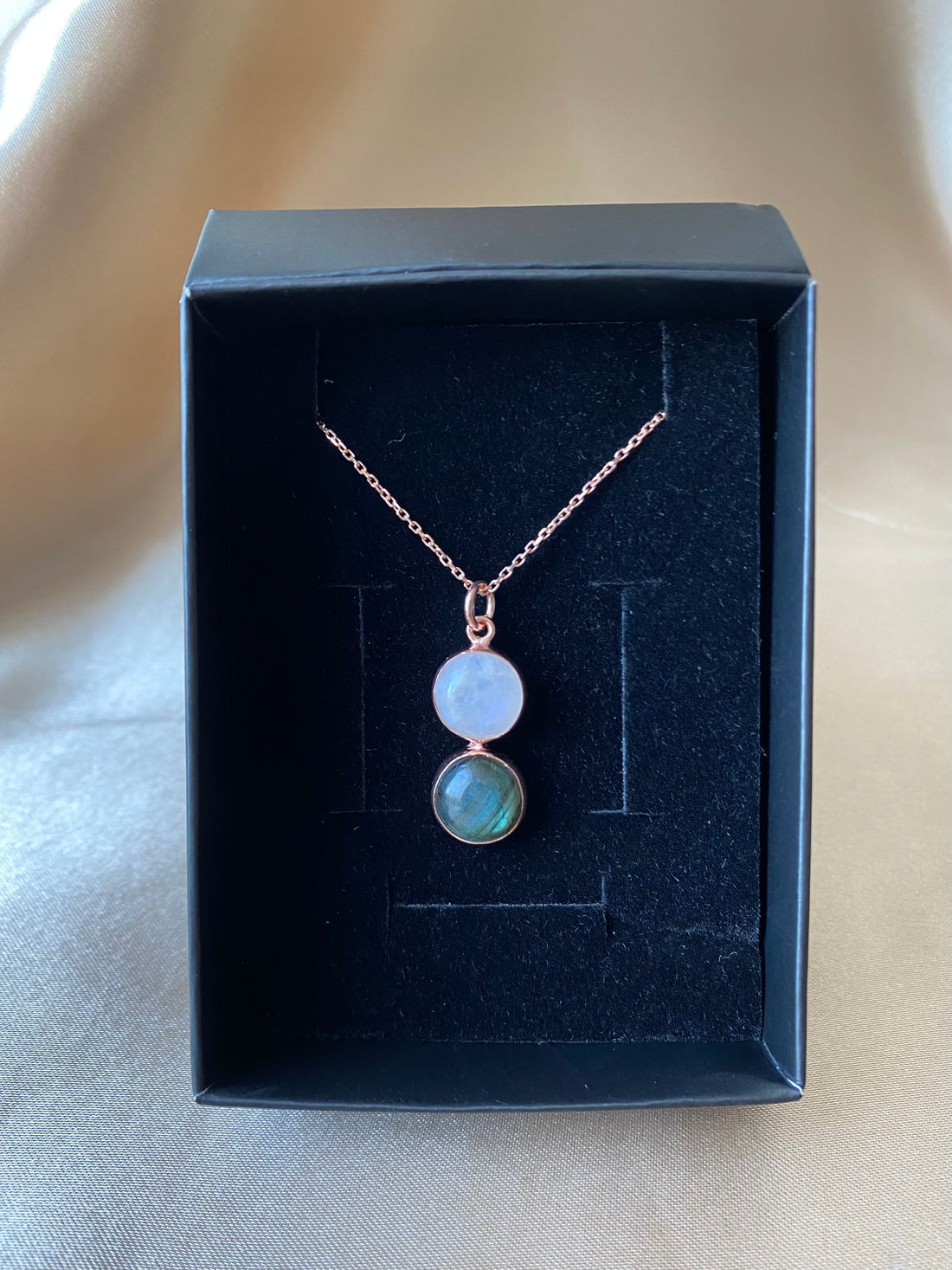 Ay Taşı &amp; Labradorit Twin Flame Rose Gold Kolye