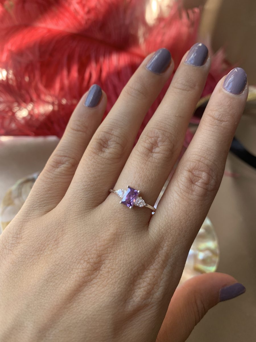 Ametist Dikdörtgen Prenses Gümüş Yüzük