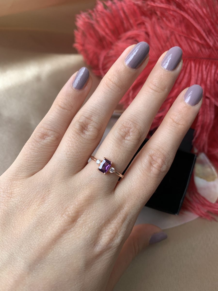 Ametist Dikdörtgen Prenses Rose Gold Yüzük