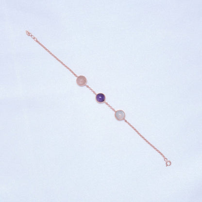 Ay Taşı &amp; Pembe Kuvars &amp; Ametist Trinity Rose Gold Bileklik