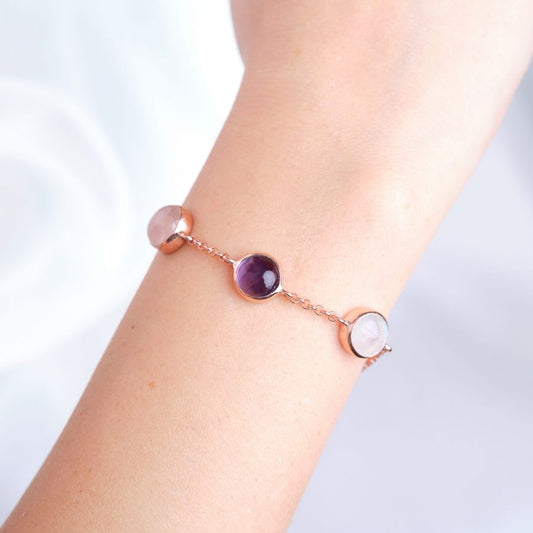 Ay Taşı & Pembe Kuvars & Ametist Trinity Rose Gold Bileklik