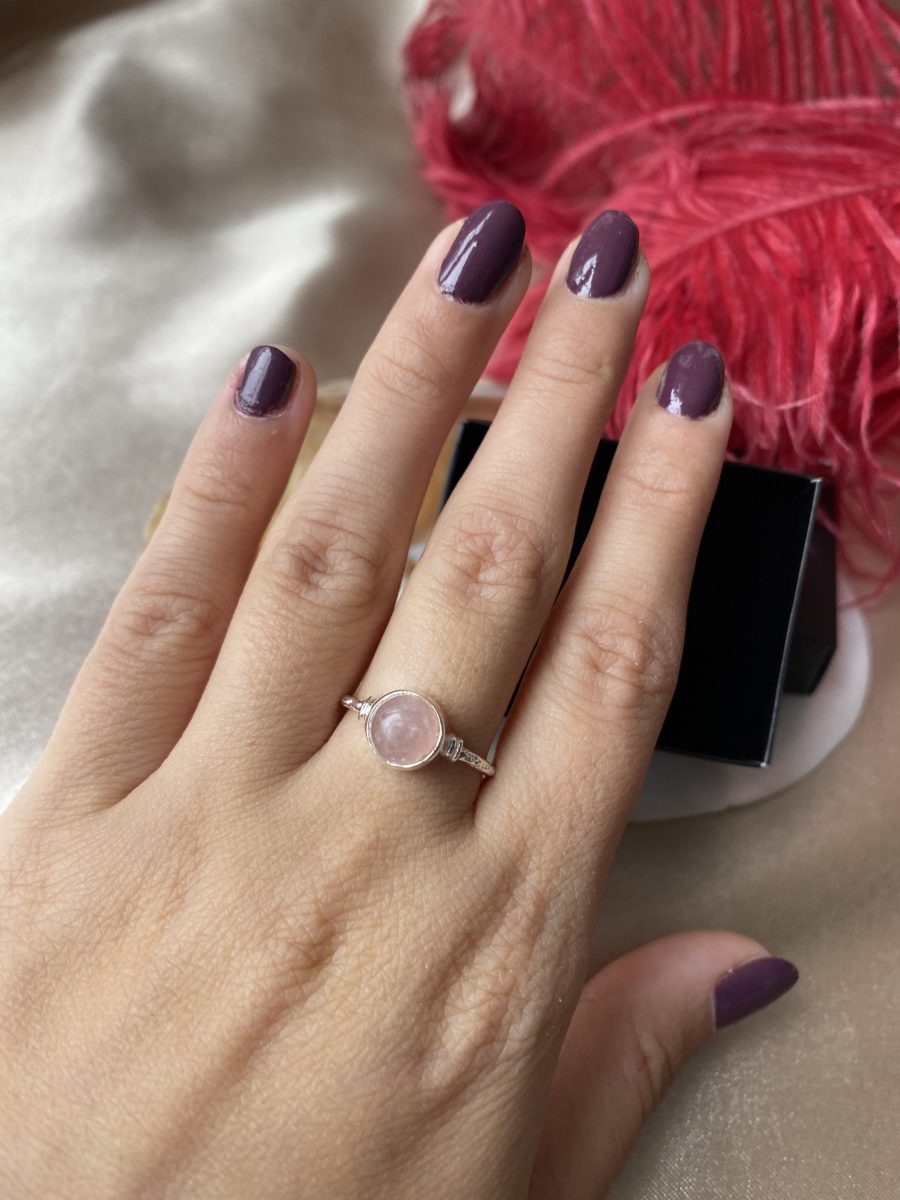 Pembe Kuvars Yuvarlak Gümüş Yüzük