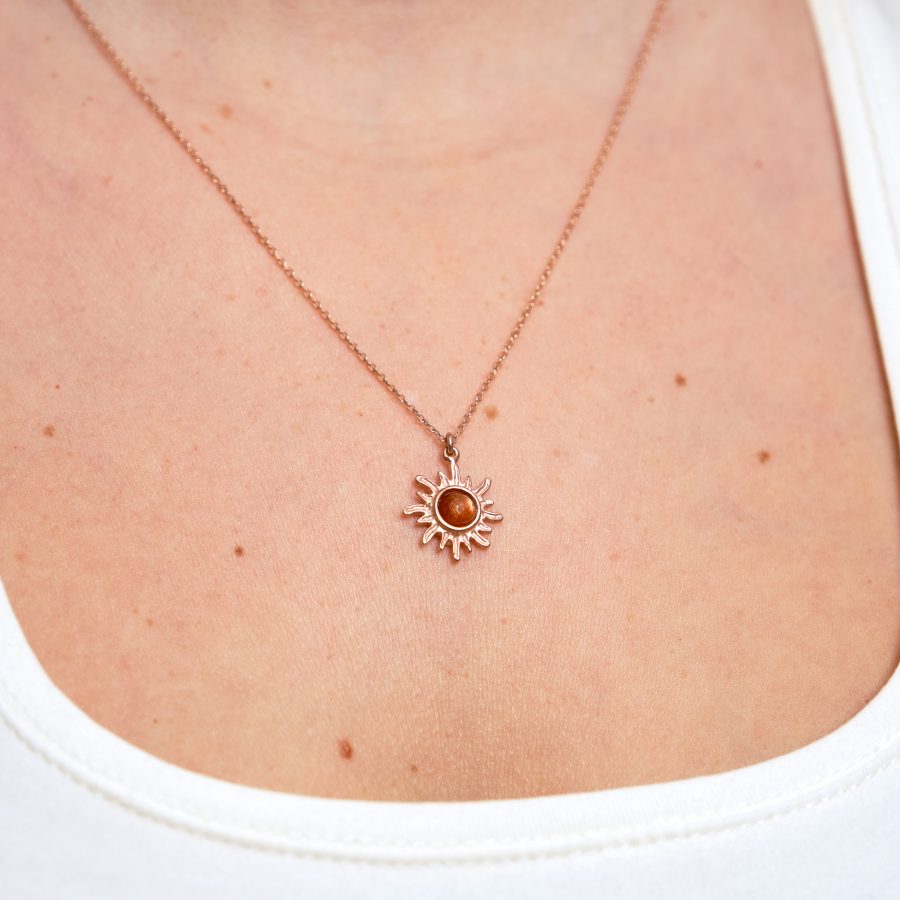 Güneş Taşı Minimal Güneş Rose Gold Kolye