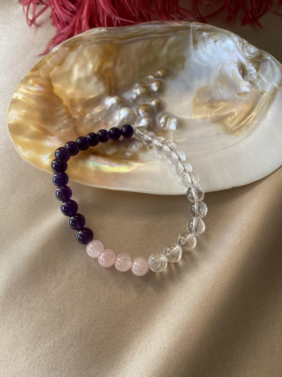 Ametist & Pembe Kuvars & Kristal Kuvars Hava Elementi Yükseltme Bilekliği (6 mm)