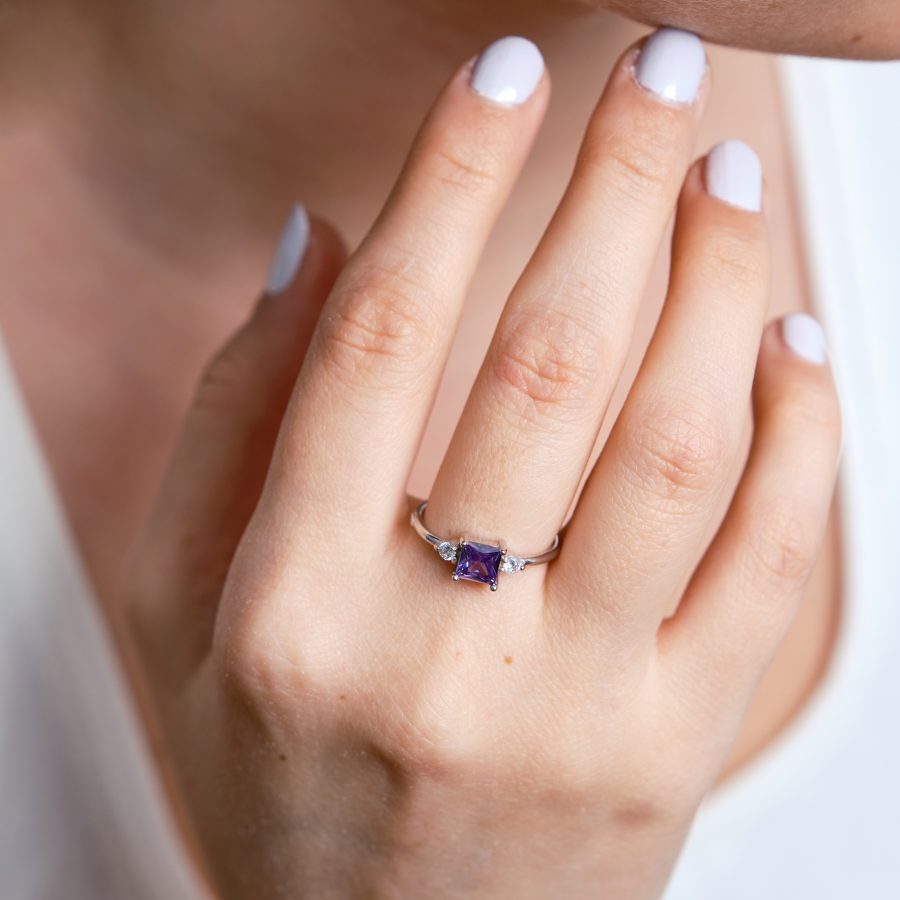 Ametist Kare Prenses Gümüş Yüzük