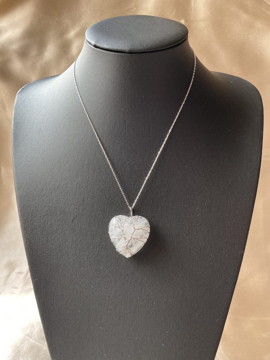 Kristal Kuvars Kalp Hayat Ağacı Kolye