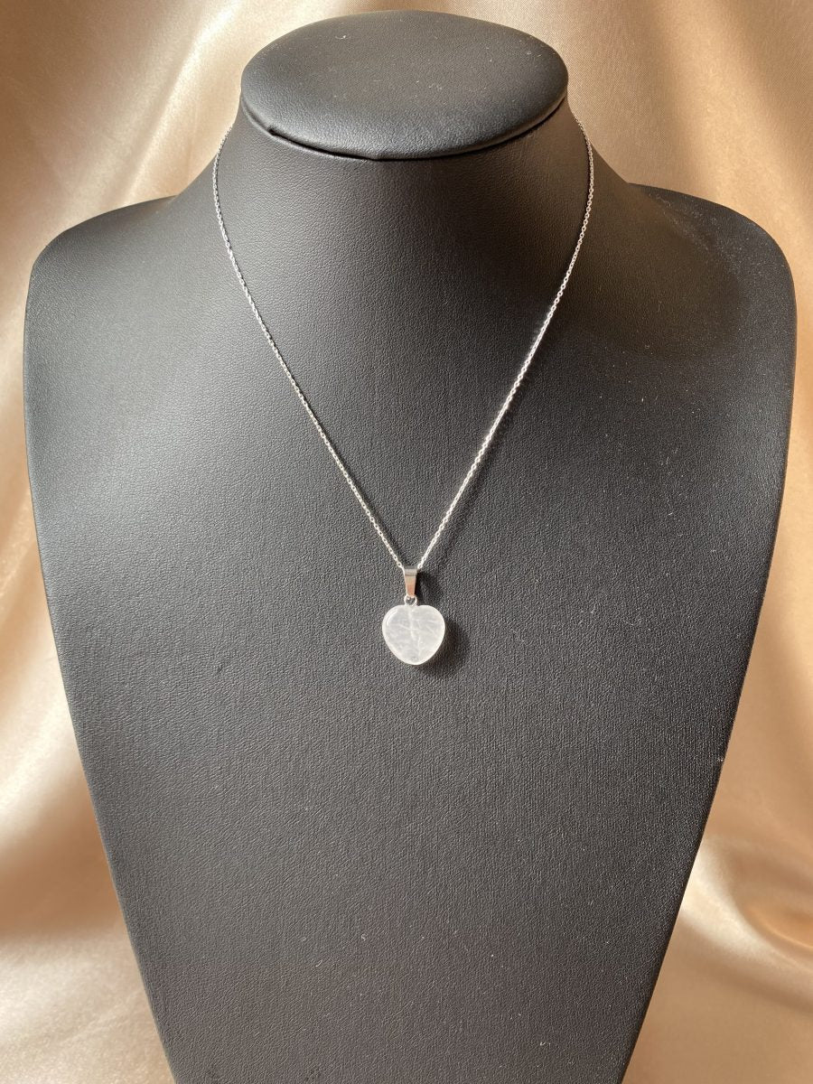 Kristal Kuvars Minimal Kalp Kolye