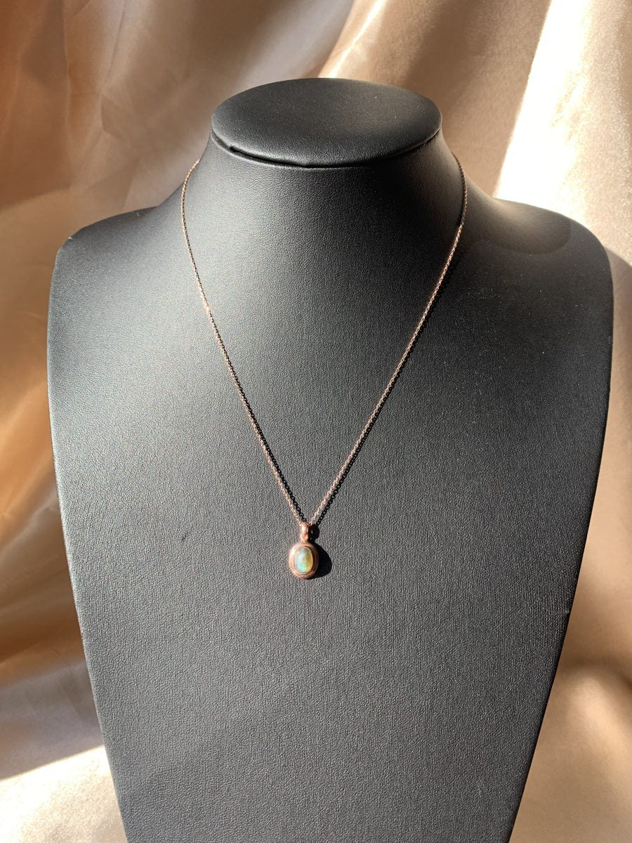 Labradorit Minimal Vintage Rose Gold Kolye