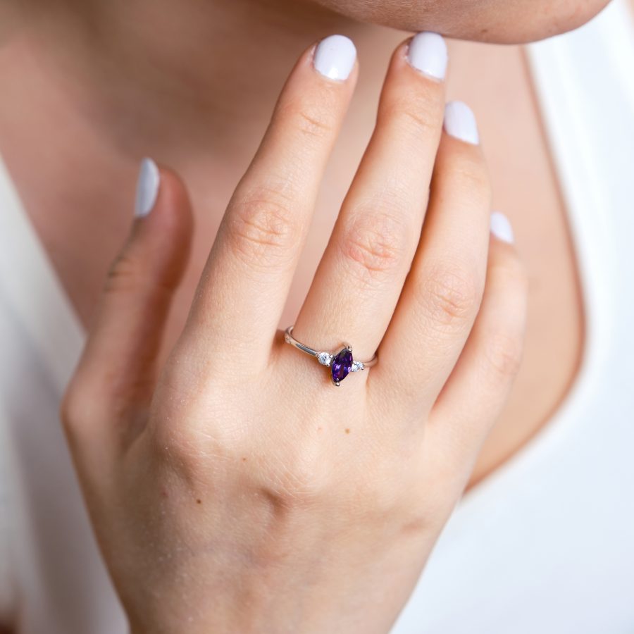 Ametist Markiz Prenses Gümüş Yüzük