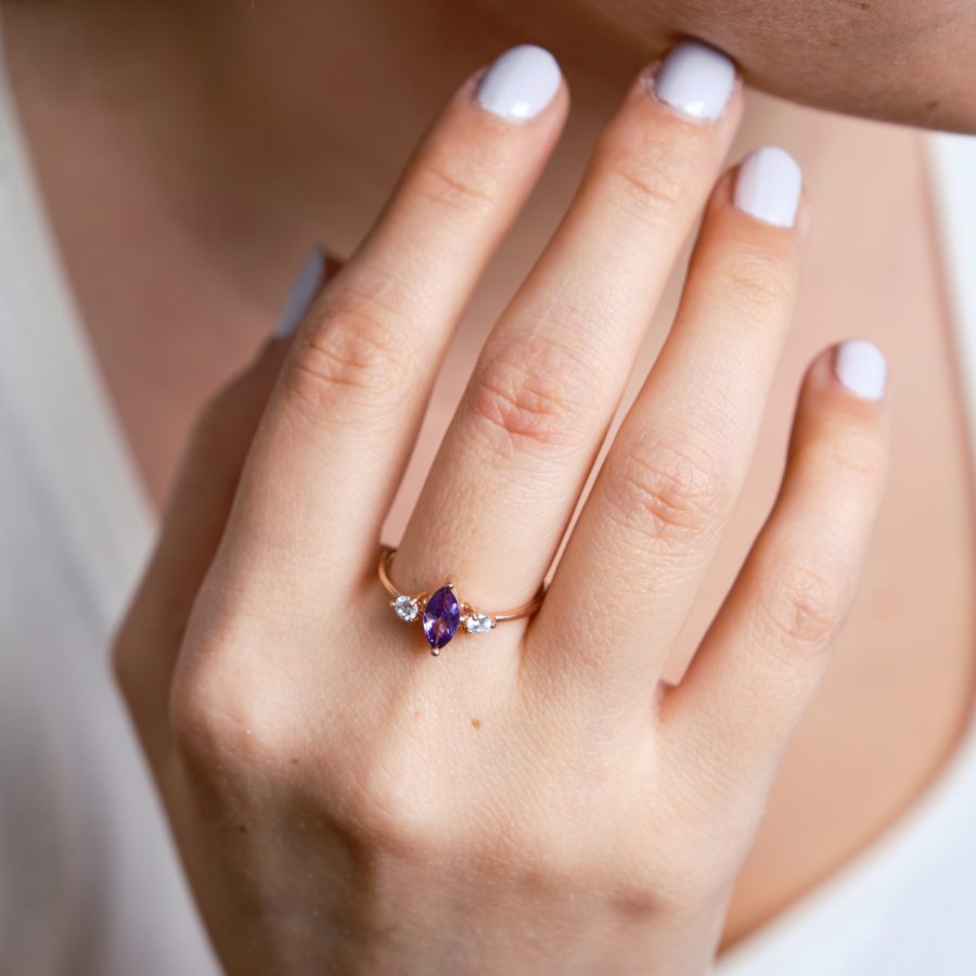 Ametist Markiz Prenses Rose Gold Yüzük