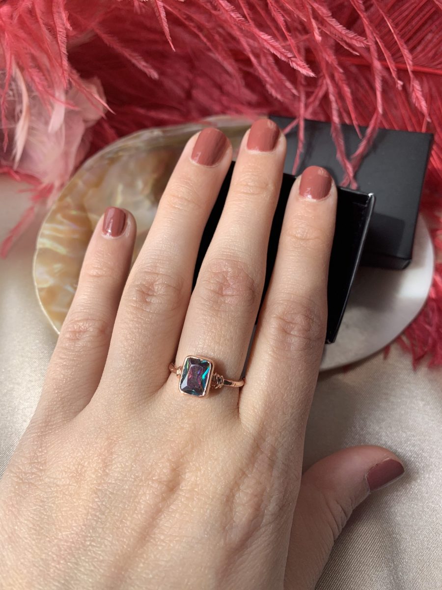 Mistik Topaz Dörtgen Rose Gold Yüzük