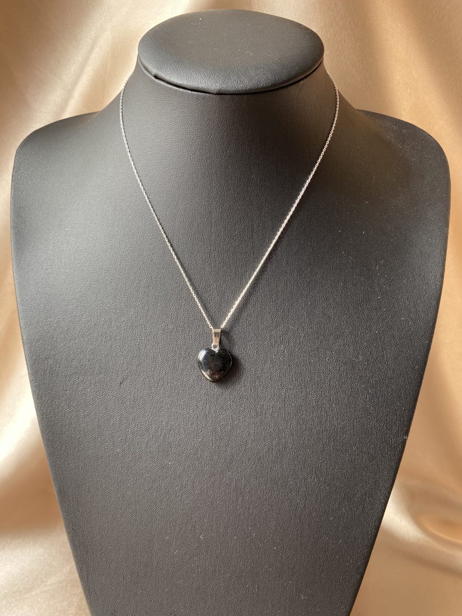 Obsidyen Minimal Kalp Kolye