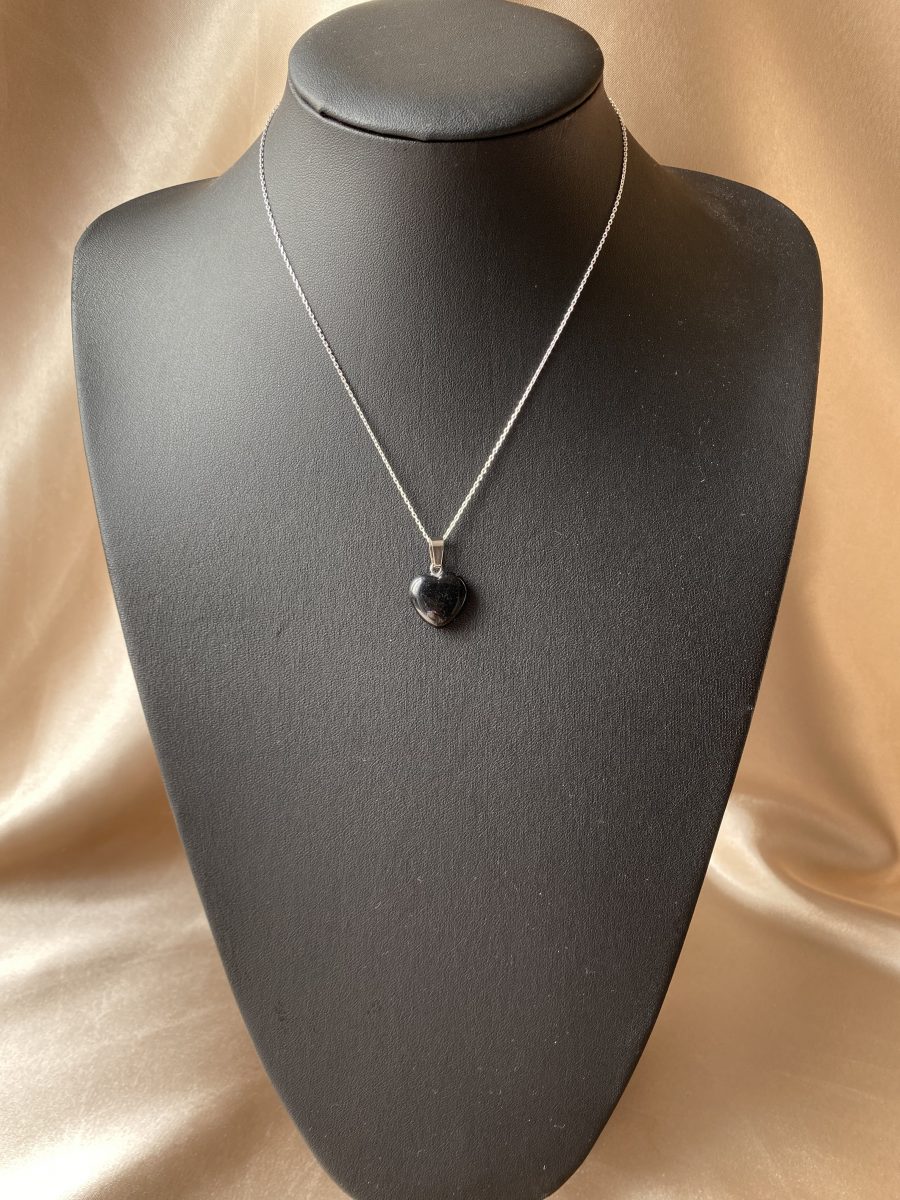 Obsidyen Minimal Kalp Kolye