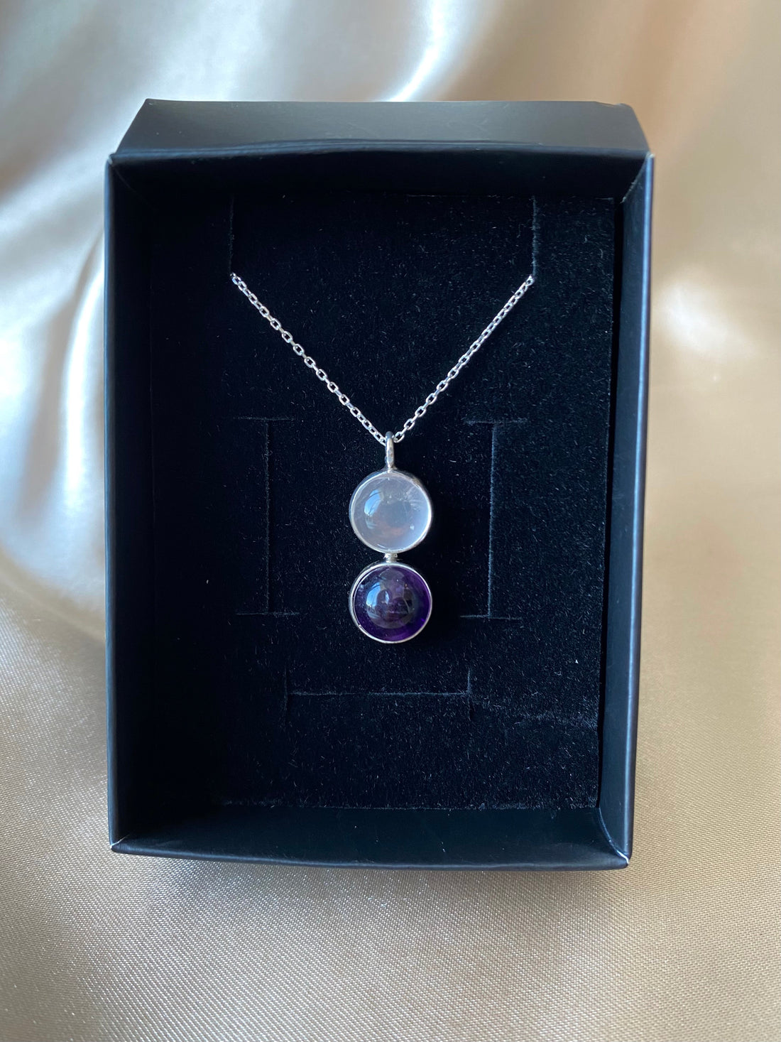 Pembe Kuvars & Ametist Twin Flame Gümüş Kolye