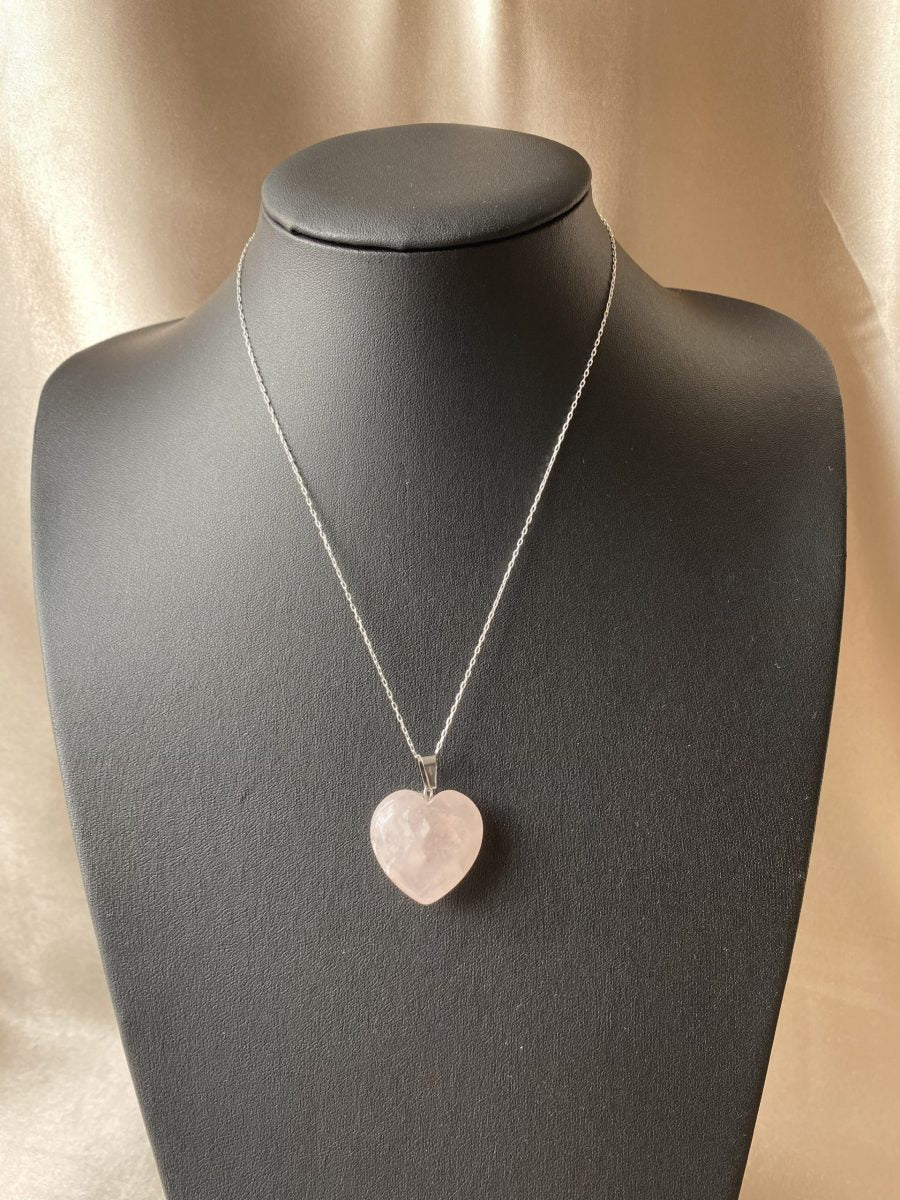 Pembe Kuvars Büyük Kalp Kolye