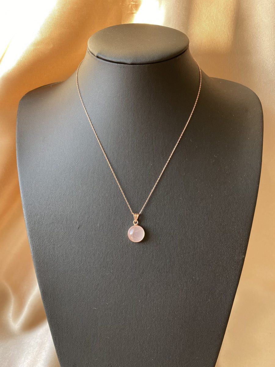 Pembe Kuvars Büyük Yuvarlak Rose Gold Kolye