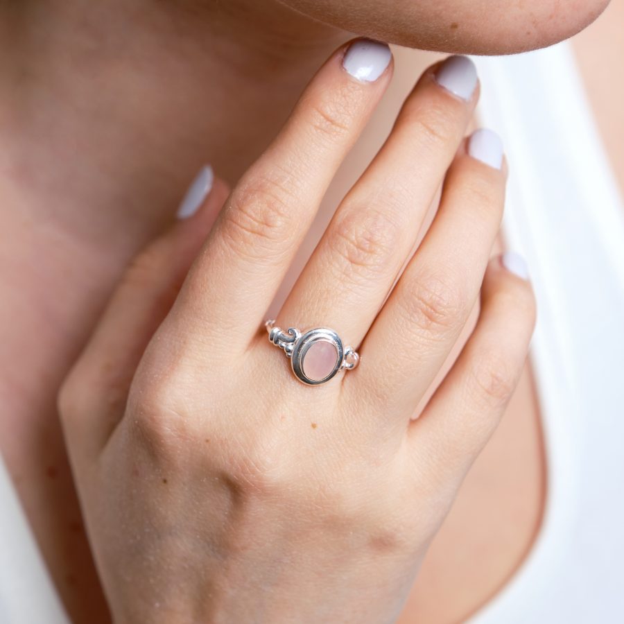 Pembe Kuvars Vintage Gümüş Yüzük