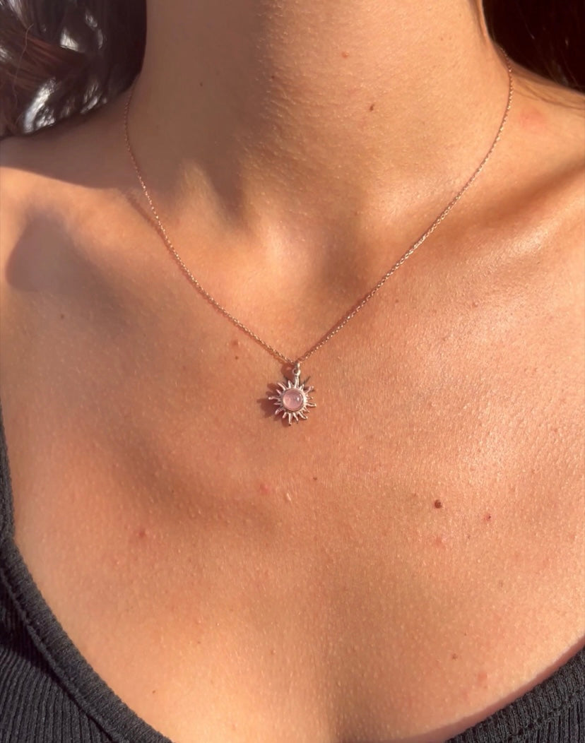Pembe Kuvars Minimal Güneş Rose Gold Kolye