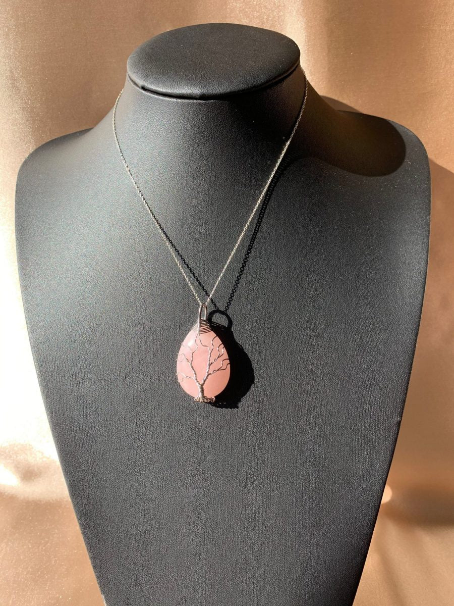 Pembe Kuvars Hayat Ağacı Kolye