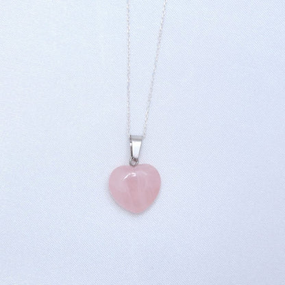 Pembe Kuvars Minimal Kalp Kolye