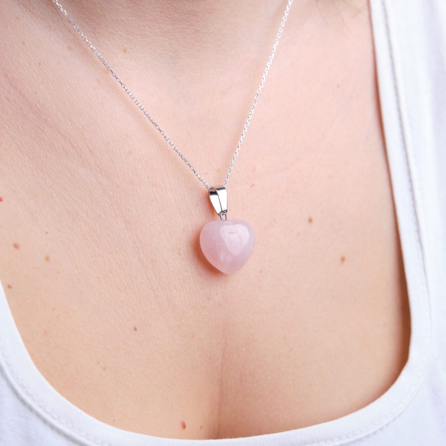 Pembe Kuvars Minimal Kalp Kolye