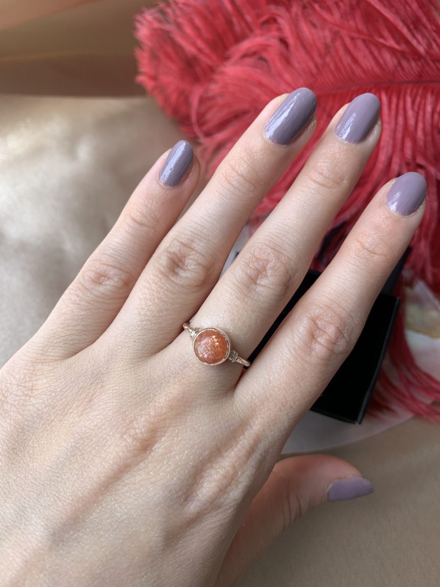 Güneş Taşı Yuvarlak Rose Gold Yüzük