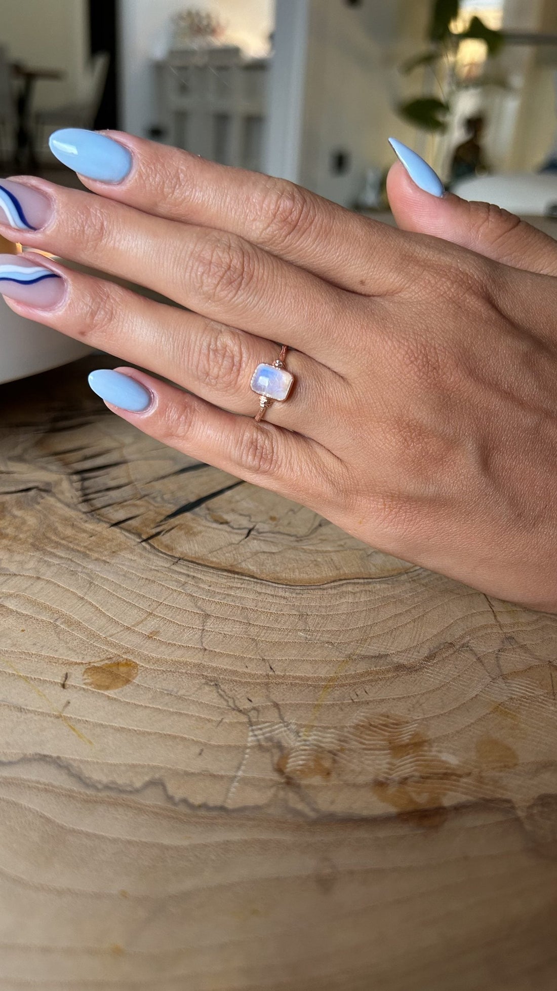 Ay Taşı Dörtgen Rose Gold Yüzük