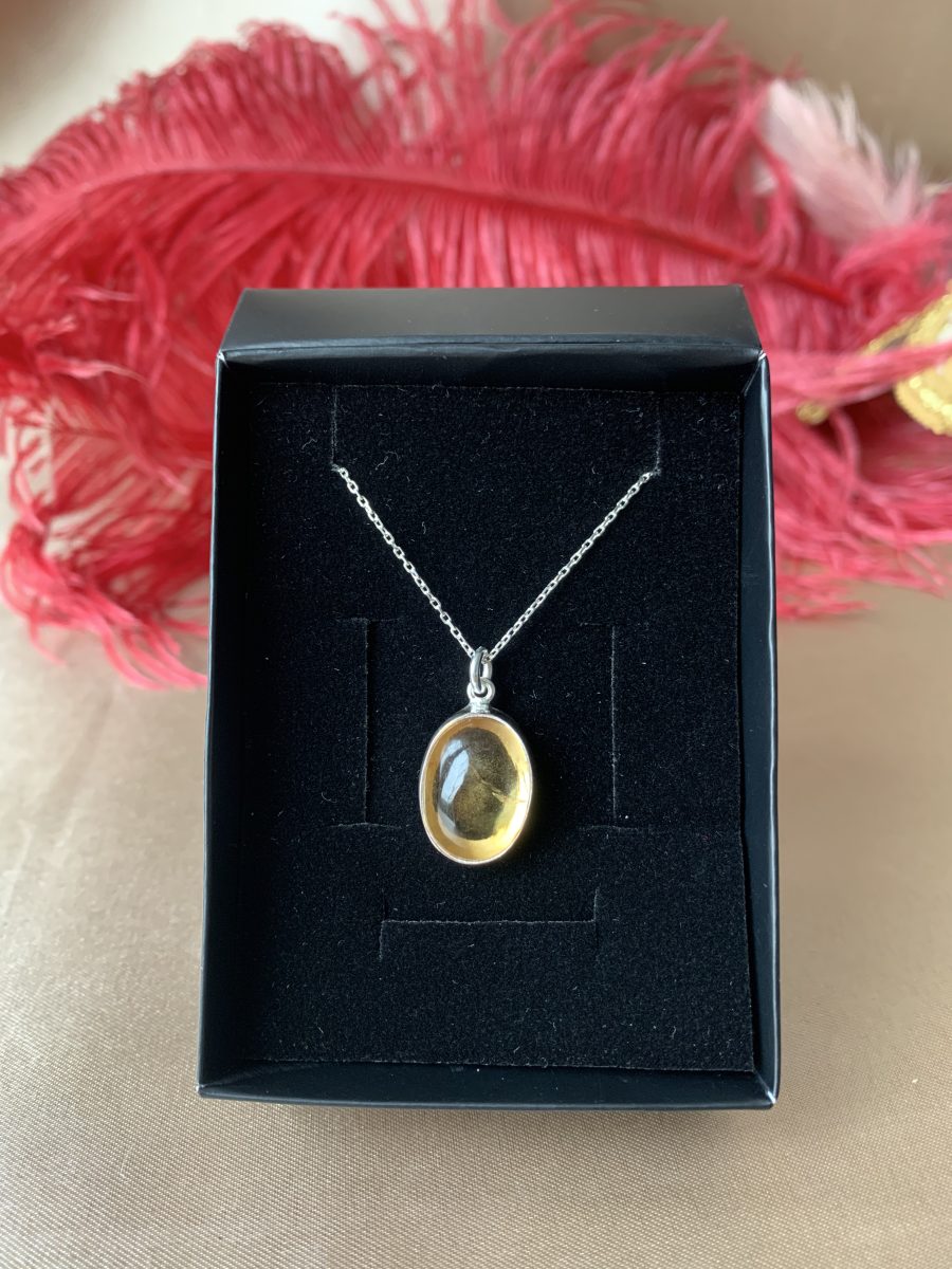 Sitrin Büyük Oval Gümüş Kolye