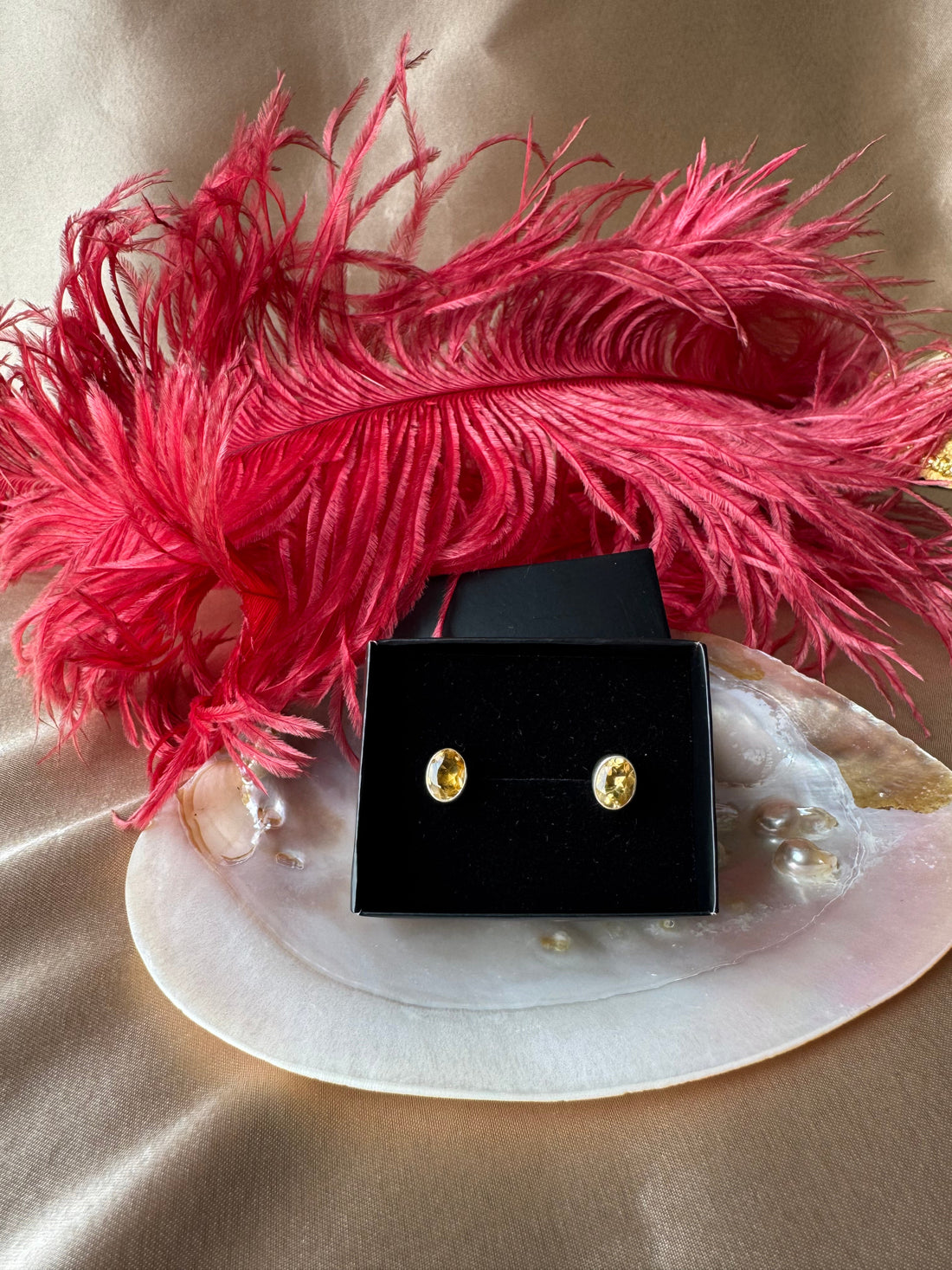 Sitrin Oval Gümüş Küpe